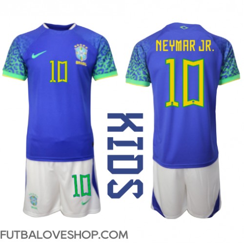 Dres Brazília Neymar Jr #10 Preč pre deti MS 2022 Krátky Rukáv (+ trenírky)